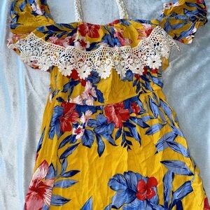 No Boundaries Yellow Floral Off-Shoulder long Dress with Crochet Trim